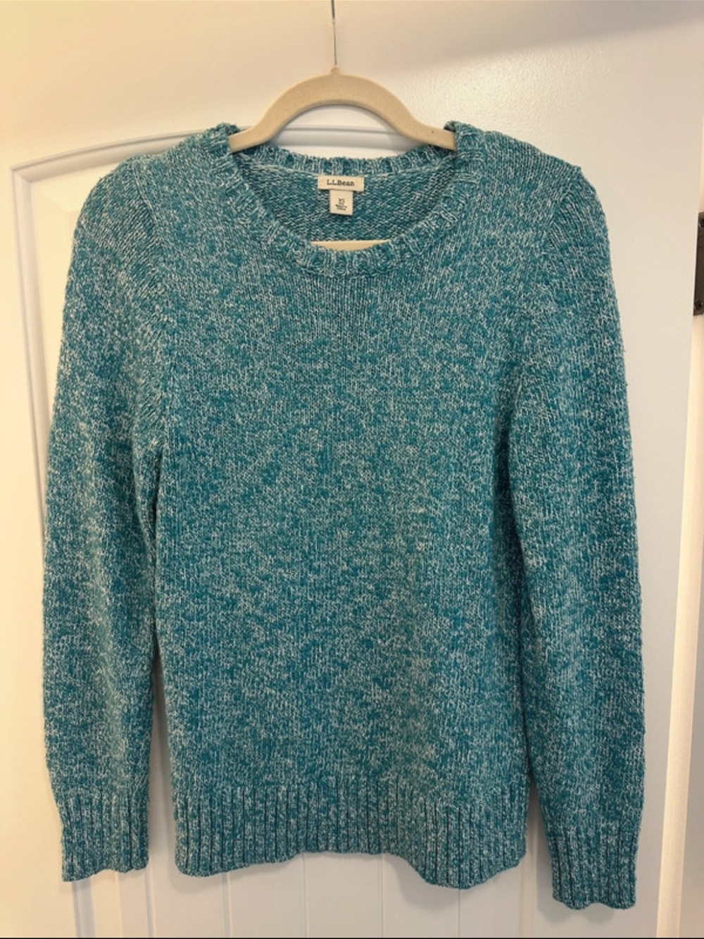 L.L. Bean Teal Marled Crewneck Sweater - Women's XS 100% Cotton Classic